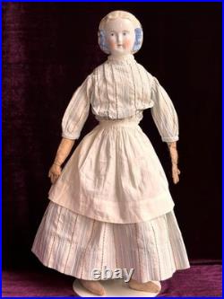 Rare Antique German 17.5 Molded Snood Blue Bows China Shoulder Head Doll