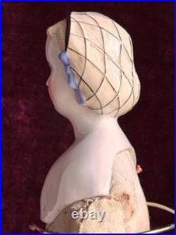Rare Antique German 17.5 Molded Snood Blue Bows China Shoulder Head Doll