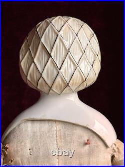 Rare Antique German 17.5 Molded Snood Blue Bows China Shoulder Head Doll