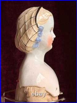 Rare Antique German 17.5 Molded Snood Blue Bows China Shoulder Head Doll