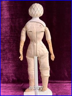 Rare Antique German 17.5 Molded Snood Blue Bows China Shoulder Head Doll