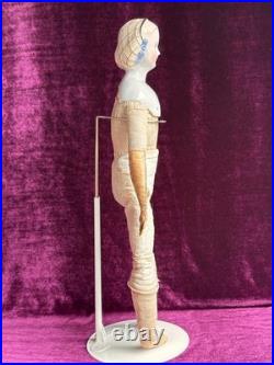 Rare Antique German 17.5 Molded Snood Blue Bows China Shoulder Head Doll