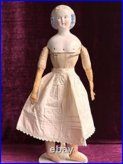 Rare Antique German 17.5 Molded Snood Blue Bows China Shoulder Head Doll