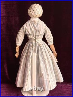 Rare Antique German 17.5 Molded Snood Blue Bows China Shoulder Head Doll