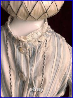 Rare Antique German 17.5 Molded Snood Blue Bows China Shoulder Head Doll