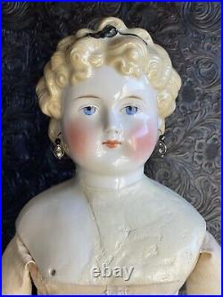 Rare Antique German 25 Dolly Madison Blonde China Head Doll Pierced Ears