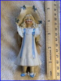 Rare Antique German All Bisque 5 Hertwig Doll W Molded Bonnet Movable Arms