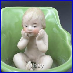Rare Antique German Gebrüder Heubach Porcelain Baby in a Tub Green Bisque 5 Rare Antique German Gebrüder Heubach Porcelain Baby in a Tub Green Bisque 5