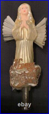 Rare! Antique German Glass Christmas Ornament Angel Tree Topper Feather Tree
