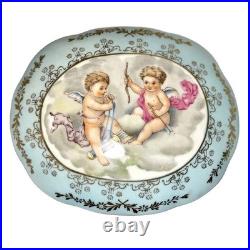 Rare Antique German Kalk Porcelain Jewelry Box Angels Gold Handpainted 1900s