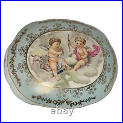 Rare Antique German Kalk Porcelain Jewelry Box Angels Gold Handpainted 1900s