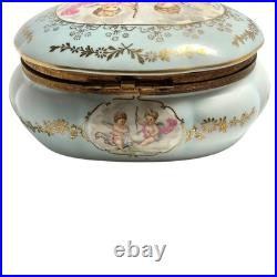 Rare Antique German Kalk Porcelain Jewelry Box Angels Gold Handpainted 1900s