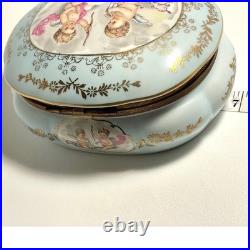 Rare Antique German Kalk Porcelain Jewelry Box Angels Gold Handpainted 1900s