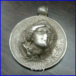 Rare Antique German Reich 1 Mark Silver Coin Lady Liberty Designer Pendant