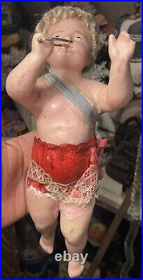 Rare Antique Victorian German Wax Over Composition Angel Christmas Ornament 11