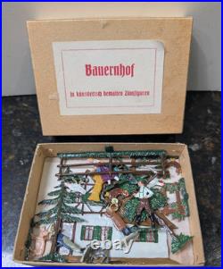Rare Antique Vintage Bauernhof German Lead Metal Farm Toy 20 Piece Set Orig Box