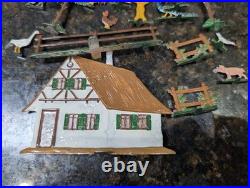 Rare Antique Vintage Bauernhof German Lead Metal Farm Toy 20 Piece Set Orig Box