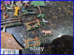 Rare Antique Vintage Bauernhof German Lead Metal Farm Toy 20 Piece Set Orig Box