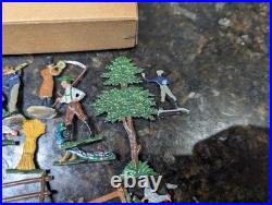 Rare Antique Vintage Bauernhof German Lead Metal Farm Toy 20 Piece Set Orig Box