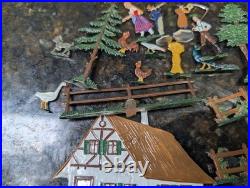 Rare Antique Vintage Bauernhof German Lead Metal Farm Toy 20 Piece Set Orig Box