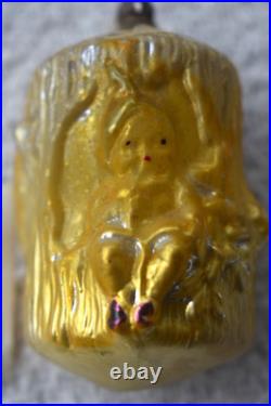 Rare Antique Vtg German Blown Glass Girl In Log Christmas Ornament 1925 3