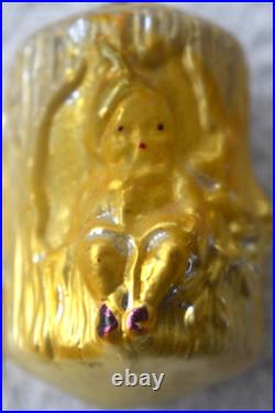 Rare Antique Vtg German Blown Glass Girl In Log Christmas Ornament 1925 3