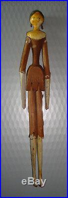Rare Antique Wooden German Grodnertal Doll 10.5 tall