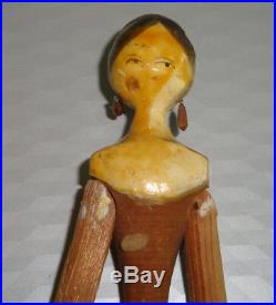 Rare Antique Wooden German Grodnertal Doll 10.5 tall