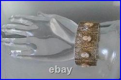 Rare Art Deco Large Cameos Shell 800 German Silver Bracelet