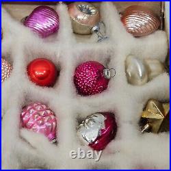 Rare Boxed 35 Vintage German Poland Small Glass Christmas Feather Tree Ornaments