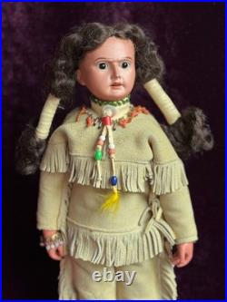 Rare Large Antique German 13 Native American Indian Bisque Head Doll Cloth Body Rare Large Antique German 13 Native American Indian Bisque Head Doll Cloth Body