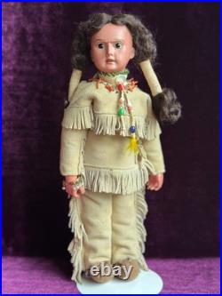 Rare Large Antique German 13 Native American Indian Bisque Head Doll Cloth Body Rare Large Antique German 13 Native American Indian Bisque Head Doll Cloth Body