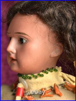 Rare Large Antique German 13 Native American Indian Bisque Head Doll Cloth Body Rare Large Antique German 13 Native American Indian Bisque Head Doll Cloth Body