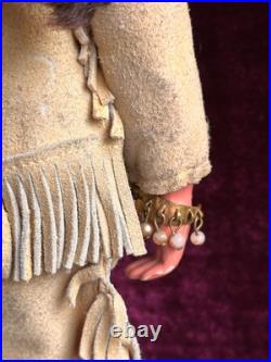 Rare Large Antique German 13 Native American Indian Bisque Head Doll Cloth Body Rare Large Antique German 13 Native American Indian Bisque Head Doll Cloth Body