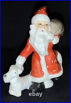 Rare! Large Antique German Bisque Snowbaby Santa Walking A Westie Dog