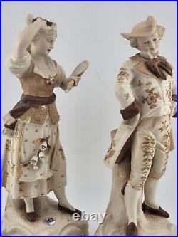 Rare Victorian Antique german porcelain pair Of 19th C Gentlemen And Lady Rare Victorian Antique german porcelain pair Of 19th C Gentlemen And Lady