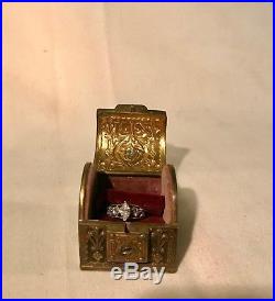 Rare Vintage Antique German Art Nouveau Gold Bronze Engagement/Wedding Ring Box