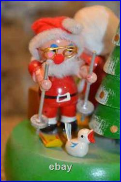 Rare Vintage Antique German Erzgebirgische Steinbach Skiing Santa Tree Music Box