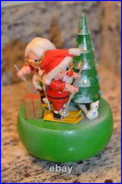Rare Vintage Antique German Erzgebirgische Steinbach Skiing Santa Tree Music Box