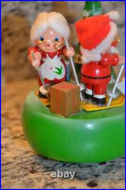 Rare Vintage Antique German Erzgebirgische Steinbach Skiing Santa Tree Music Box