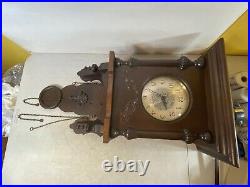Rare Vintage Antique German Hanging Wall Clock Wood Victorian 59S6 Rare Vintage Antique German Hanging Wall Clock Wood Victorian 59S6