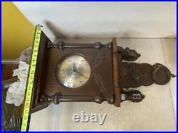 Rare Vintage Antique German Hanging Wall Clock Wood Victorian 59S6 Rare Vintage Antique German Hanging Wall Clock Wood Victorian 59S6