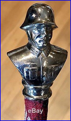 Rare Vintage Antique German Imperial Soldier Head Walking Stick Cane Swagger Old