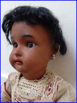 Rare antique black doll Mulatto doll brown bisque original antique dress