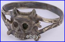 Ring EVIL Skull Bones Horns DEVIL ww2 WWII ww1 WWI German Silver 830S Satan Mans