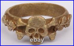 Ring Skull Bones ww2 WWII ww1 WWI Oak Leaves German Mans Military Jewelry Gothic