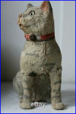 SCARCE ANTIQUE GERMAN TOY CAT WITH VOICE HEIGHT 25CM Circa 1900 MOHAIR ON WOOD