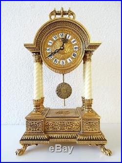 SCHMID German Gilded Mantel Shelf Pillar Clock 8 day Mid Century Vintage Antique