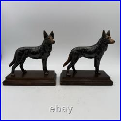 Set 2 Vintage Antique Bronze German Shepherd Guard Dog Statue Sculpture Bookends Set 2 Vintage Antique Bronze German Shepherd Guard Dog Statue Sculpture Bookends