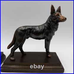 Set 2 Vintage Antique Bronze German Shepherd Guard Dog Statue Sculpture Bookends Set 2 Vintage Antique Bronze German Shepherd Guard Dog Statue Sculpture Bookends